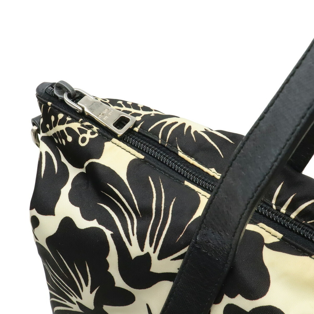 PRADA Prada Tote Bag Shoulder Hibiscus Flower Print Nylon Leather NERO Black ... - Picture 7 of 9